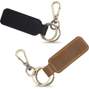 Generic 2 PCS Leather Keychain, Keychain, Car Keychain with Swivel Buckle, Car Keychain Key Rings for Men and Women (Black and Brown)