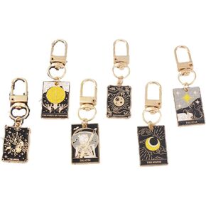 6 Pcs Tarot Cards Keychains Stainless Steel Vintage Amulet Wiccan Keyring for Women Men