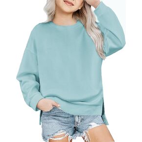 Arshiner Girls Crewneck Sweatshirt Long Sleeve Pullover Tops Drop Shoulder Sweatshirts Side Split for 5-14 Years in Kuwait