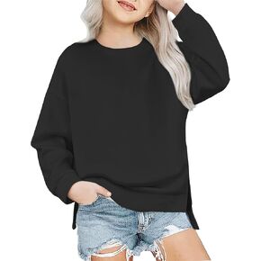 Arshiner Girls Crewneck Sweatshirt Long Sleeve Pullover Tops Drop Shoulder Sweatshirts Side Split for 5-14 Years