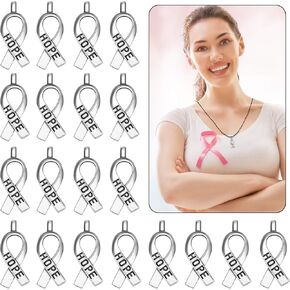 100 Pieces Breast Cancer Awareness Charms Hope Ribbon Pendant Silver Ribbon Pendants Jewelry Making Accessories for Necklace Bracelet DIY Crafts