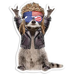 Rocking Raccoon Mullet Sticker - Large 5 Inch, Waterproof, Fade Resistant, Dishwasher Safe, Strong Adhesive - Funny Raccoon Gifts for Adults, Raccoon Stickers