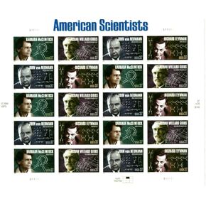 American Scientists (Barbara McClintock, Josiah Willard Gibbs, John von Neumann, Richard Feynman), Full Sheet of 20 x 37-Cent Postage Stamps, USA 2005, Scott 3906-09