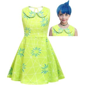 Xefenki Inside Out Costume Joy Princess Dress Girls Kids Halloween Cosplay with Wig