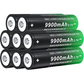 18650 Rechargeable Battery 9900mAh 3.7Volt Li-ion Batteries Button Top 8 Pack for Flashlight Headlamp