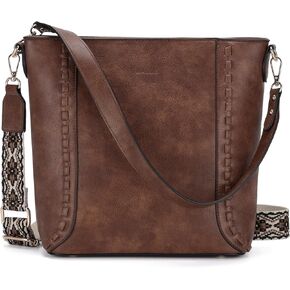 RAVUO Bucket Bag for Women, Vegan Leather Handbag Shoulder Purse Trendy Ladies Crossbody Satchel w Adjustable Guitar Strap
