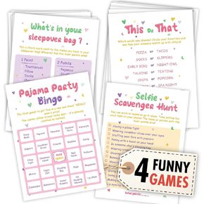 Slumber Party Games For Girls 8-12 - Sleepover Games For Girls 10-12, Sleepover Party Game Ideas, Slumber Party Bingo Cards For Pajama Party Decorations, Sleepover Party Supplies for Girls
