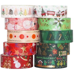 YUBBAEX Christmas Washi Tape Set 10 Rolls Masking Tape Decorative for Arts, DIY Crafts, Journal Supplies, Planners, Scrapbook, Card/Gift Wrapping -15mm- (Retro X'Mas)