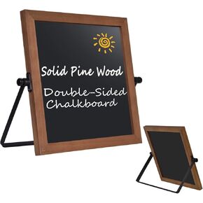 11"×11" Double-Sided Square Tabletop Chalkboard Sign Solid Pine Wood Framed with Adjustable Brackets Menu Message Board Double Sided Display Magnetic Surface Reversible (SMHB-SZ-2828,US)