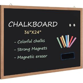 Magnetic Chalkboard for Wall, 36" X 24", Blackboard with Rustic Natural Wood Frame for Home, Office, School…