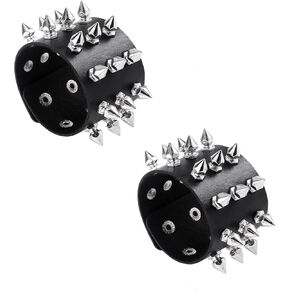 2-8 Pcs Studded Bracelet for Men Women Black Leather Goth Punk Bracelet Emo Bracelet for Halloween Party Punk Accessories