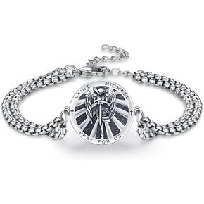 Saint Michael Bracelet S925 Sterling Silver St Michael Catholic Bracelet Archangel Catholic Guardian Angel Jewelry for Men Women
