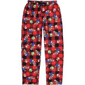 Super Mario Men's Buffalo Plaid Mario Power Up Adult Lounge Sleep Pajama Pants with Drawstring Elastic Waistband