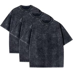 3 Pack Oversized T Shirts for Men Stone Washed Vintage Graphic Tees Heavyweight Cotton Shirts Loose Fit Casual Tshirts