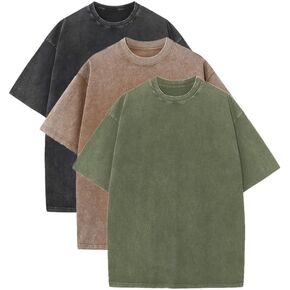 Men Casual Oversized T-Shirts Cotton Acid Washed Vintage Tee Tops Short Sleeves Loose Fit Basic Shirts