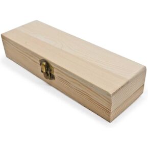 Plain Unfinished Wood Pencil Box, Unpainted Rectangle DIY Artist Tool and Brush Storage Box Case with Locking Clasp, Small