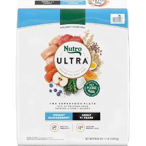 Nutro Ultra Adult Weight Management Dry Dog Food, Chicken, Lamb and Salmon Protein Trio, 24 lb. Bag