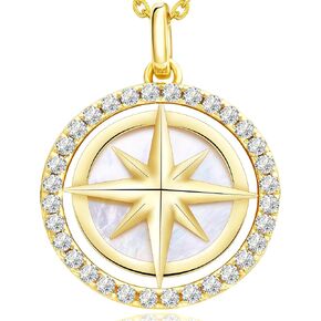 Gold Compass Necklace for Women - Graduation Gifts for Her 2024, Anniversary to My Wife Necklace, Sterling Silver Necklaces Jewelry 14K Yellow Gold, Birthday Gifts for Girlfriend