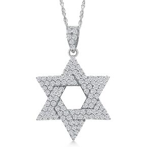 Gem Stone King 14K White Gold White Lab Grown Diamond Star of David Pendant Necklace | 0.76 Cttw | G-H Color | VS2 - SI1 Clarity | Gold Necklace For Women By Keren Hanan | With 18 Inches Chain