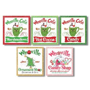 WHOVILLE STICKER Labels 2.4" x 2.4" | 5 Assorted Easy-to-Peel Stickers | Stickers Only (No Containers) DIY Holiday Party Decor