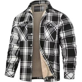 INVACHI Men's Plaid Shirt Jacket Flannel Sherpa Lined Jacket Mens Casual Cotton Lightweight Jacket in Kuwait