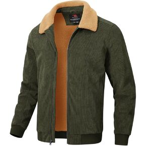 Rdruko Men's Corduroy Jacket Sherpa Lined Trucker Jacket Turn-Down Collar Full Zip Warm Winter Jacket