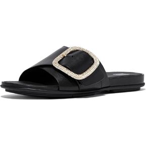 FitFlop Women's Gracie Crystal Maxi-Buckle Leather Slides Wedge Sandal