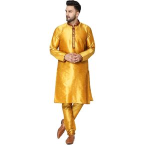 SKAVIJ Men's Tunic Art Silk Kurta Pajama Set Indian Ethnic Dress Suit