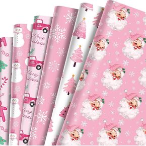 Pink Christmas Wrapping Paper Pink Santa Wrapping Paper 12 Sheets Pink Gift Wrapping Paper Christmas 20 x 26.8 Inch Pink Wrapping Paper Christmas Gift Wrap for Christmas DIY Gift Wrapping Paper