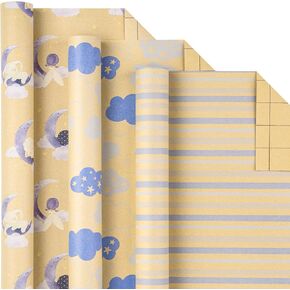 LeZakaa Christmas Kraft Wrapping Paper - Mini Roll - Snowflake/Tree/Decorative Ball for Holiday Gift Wrap, Arts Crafts - 17 x 120 inches - 3 Rolls (42.5 sq.ft.ttl.)