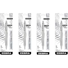 Zebra 29411 F-701 Ballpoint Stainless Steel Retractable Pen, Fine Point, 0.8mm, Black Ink (4)