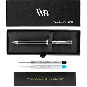 Wordsworth and Black Ballpoint Pen Blue Lacquer- Stunning Luxury Pen Chrome Finish, Ink Refill, Best Gift Set for Men & Women, Refillable, Elegant, Nice Pens, Fine Point