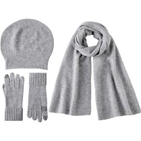 Luxury Warm 3 Pieces 100% Cashmere Scarf Hat Gloves Set for Women Beanie Hat Gift Box