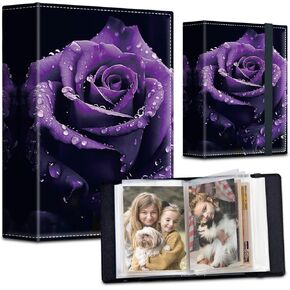 Photo Album 4x6 Photos - 120 Photos Capacity PU Leather Cover Photo Album with Strong Elastic Band, Portable Picture Album for Baby Family Wedding Graduation Anniversary,Skeleton in Love