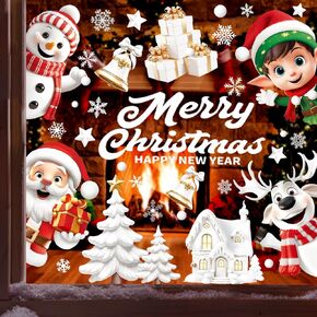 Natonhi 155pcs Christmas Window Clings for Glass, 9 Sheet Christmas Window Decorations Snowflake Santa Reindeer Snowman Stickers for Wtiner Holiday Indoor Windows Decorations Decals
