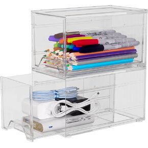 Organizer Storage Plastic Drawer For Desk: 2 Pcs 4X8 1 Drawer Desktop Office Supplies, Desk Organizers, Dustproof Drawer Storage, Office Desk Accessories Supplies Storage Clear Desk Accessories