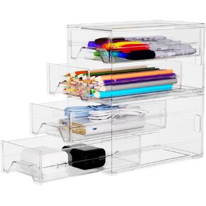 Organizer Storage Plastic Drawer For Desk: 2 Pcs 4x8 2 Drawer Desktop Office Supplies, Desk Organizers, Clear Desk Accessories, Dustproof Drawer Storage, Office Desk Accessories Supplies Storage