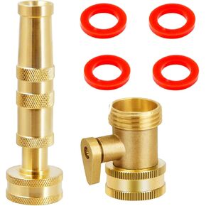 Garden Hose Nozzle - High Pressure Hose Sprayer 4" Adjustable Twist Nozzle, Brass Water Hose Nozzle Heavy Duty Jet Nozzle with Shutoff Valve 3/4" GHT Connector (4 inch 2 set)
