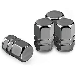 Gun Metal Gray Tire Wheel Alloy Valve Caps Dust Caps (4 Pack) Universal for Cars, SUVs, Bicycles, Motorcycles, Trucks | Heavy-Duty Rubber Airtight Seal | Hex Shape Aluminium Alloy
