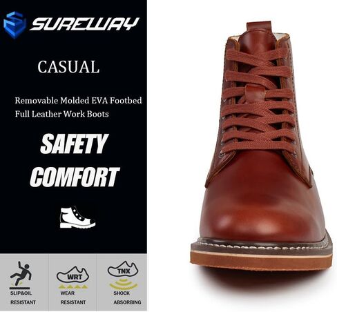 SUREWAY Men’s 6" Stylish and Comfort Leather Ankle Lace-up Boots,Men Dress Chukka Boots,6-Inch Service Boot Pro,Casual Soft toe Brown Work Boots in Saudi Arabia