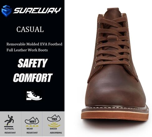 SUREWAY Men’s 6" Stylish and Comfort Leather Ankle Lace-up Boots,Men Dress Chukka Boots,6-Inch Service Boot Pro,Casual Soft toe Brown Work Boots in Saudi Arabia
