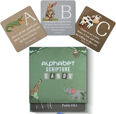 Children's Alphabet Animal Scripture Cards-Toddler Flash Cards-flashcards for Toddlers 1-3, Baptism Gifts for Girls-Baptism Gifts for Boys- Prayer Cards in Saudi Arabia