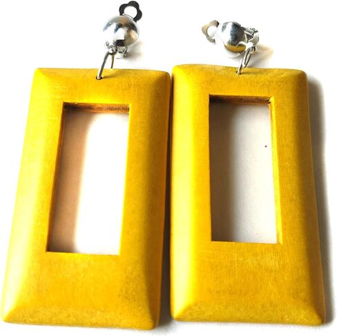 Clip-on Earrings Bohemian Wood Earrings Rectangle Dangle Assorted Colors 3 inch L in Kuwait
