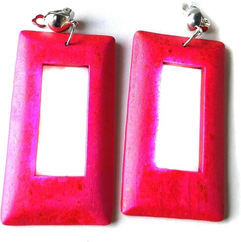 Clip-on Earrings Bohemian Wood Earrings Rectangle Dangle Assorted Colors 3 inch L in Kuwait