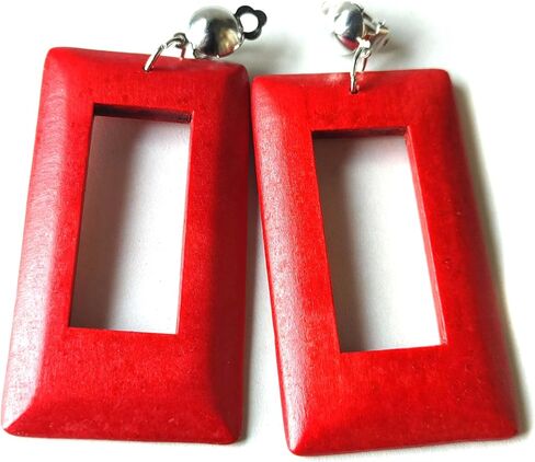 Clip-on Earrings Bohemian Wood Earrings Rectangle Dangle Assorted Colors 3 inch L in Kuwait