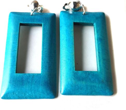 Clip-on Earrings Bohemian Wood Earrings Rectangle Dangle Assorted Colors 3 inch L in Kuwait