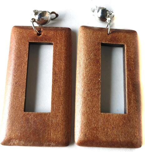 Clip-on Earrings Bohemian Wood Earrings Rectangle Dangle Assorted Colors 3 inch L in Kuwait