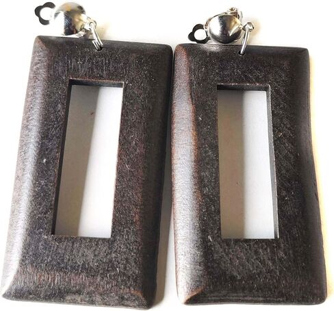 Clip-on Earrings Bohemian Wood Earrings Rectangle Dangle Assorted Colors 3 inch L in Kuwait