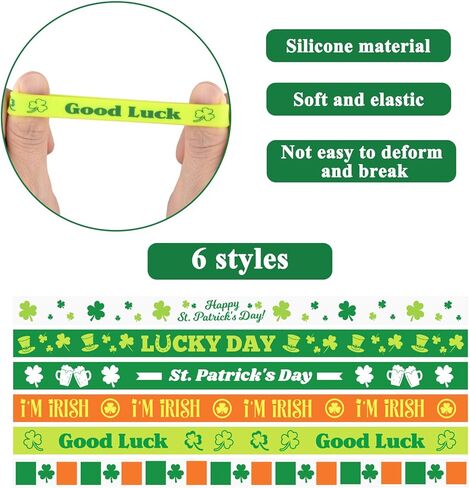 NEBURORA 48 Pcs St. Patrick's Day Silicone Bracelets Green Lucky Shamrock Rubber Wristbands for St Patricks Day Accessories Party Decoration Favors in Kuwait