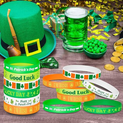 NEBURORA 48 Pcs St. Patrick's Day Silicone Bracelets Green Lucky Shamrock Rubber Wristbands for St Patricks Day Accessories Party Decoration Favors in Kuwait